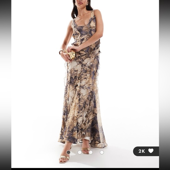 ASOS marble print ruffle midi dress - Picture 1 of 6
